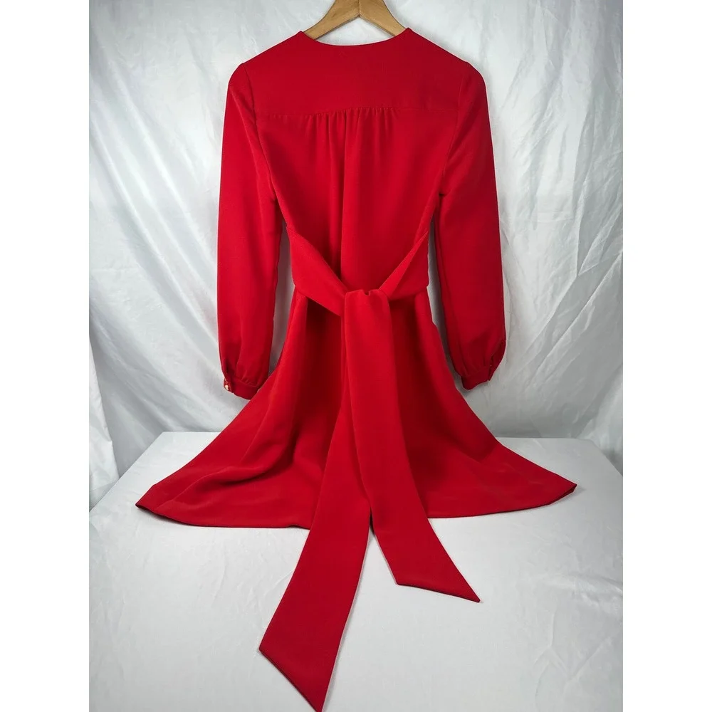 Kate Spade New York Red Empire Waist Long Sleeve V-Neck‎ Dress Size 0